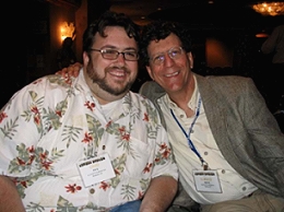 Animator Chad Frye (left) meets and greets commercial artist Elwood Smith.