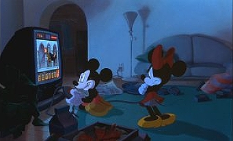 Mickey Mouse obsesses over video games, while Minnie reminds him of their anniversary.