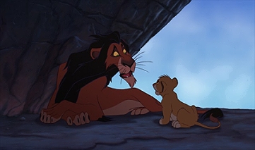 Scar, animated by Andreas Deja, tricks Simba into a trap.