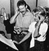 With John Debney nearby, Beaumont records her lines for the '80s revision of Fantasyland's ALICE IN WONDERLAND.