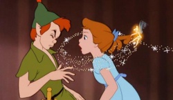In PETER PAN, Tinker Bell stops Wendy from giving Peter a kiss.