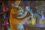 Puss cuts a perfect circle in glass, in SHREK 2