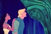 Pocahontas and John Smith chat with Grandmother Willow, in POCAHONTAS