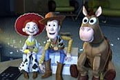 Jessie, Woody and Bullseye watch WOODY'S ROUNDUP, in TOY STORY 2